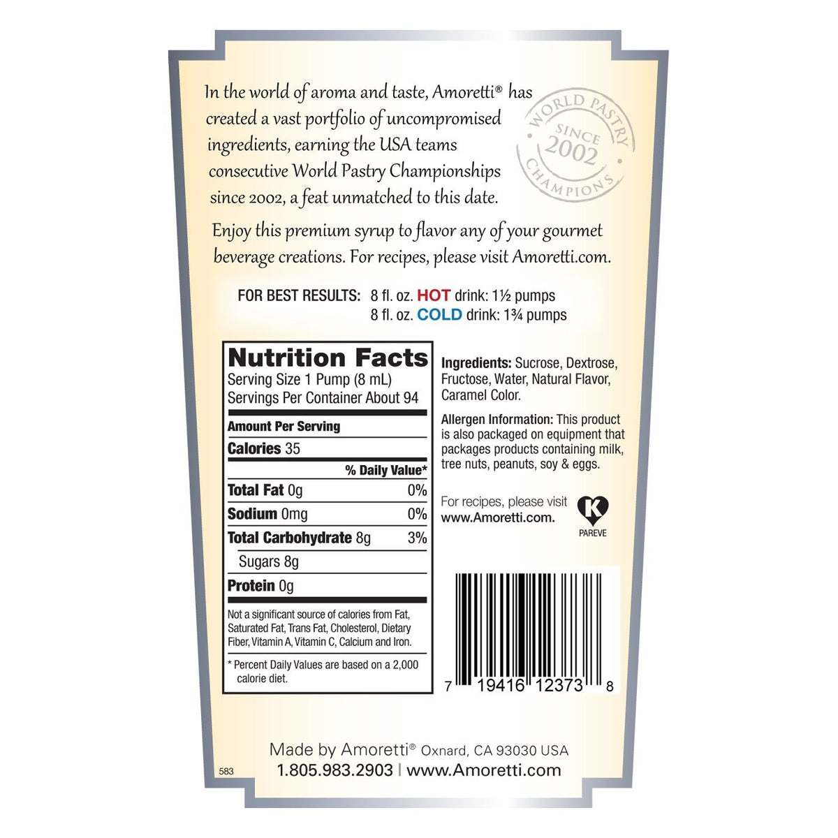 Amoretti Cola / 25.36 Fl Oz (Pack of 1) / 1 Syrups