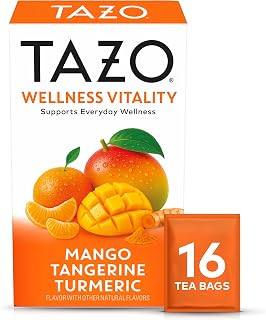 TAZO Herbal Tea Bags, Wellness Vitality Mango Tangerine Turmeric, 16 Count (Pack of 1)
