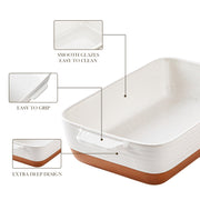 Malacasa Stoneware Baking Pan, 9x13 Inch Extra Large, Khaki White