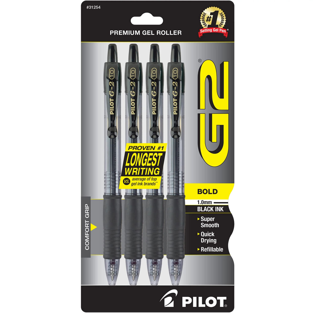 G2 Premium Gel Pens by PILOT – 4 Count (Pack of 1), Rubber, Black, Model 31254
