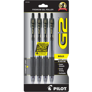 G2 Premium Gel Pens by PILOT – 4 Count (Pack of 1), Rubber, Black, Model 31254