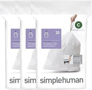 simplehuman Code C 60 Count Custom Fit Liners, Drawstring Kitchen Trash Bags, One-by-One Mess-Free Dispense, Extra Thick & Double Seamed, 50% PCR Plastic, 10-12 Liter / 2.6-3.2 Gallon, White