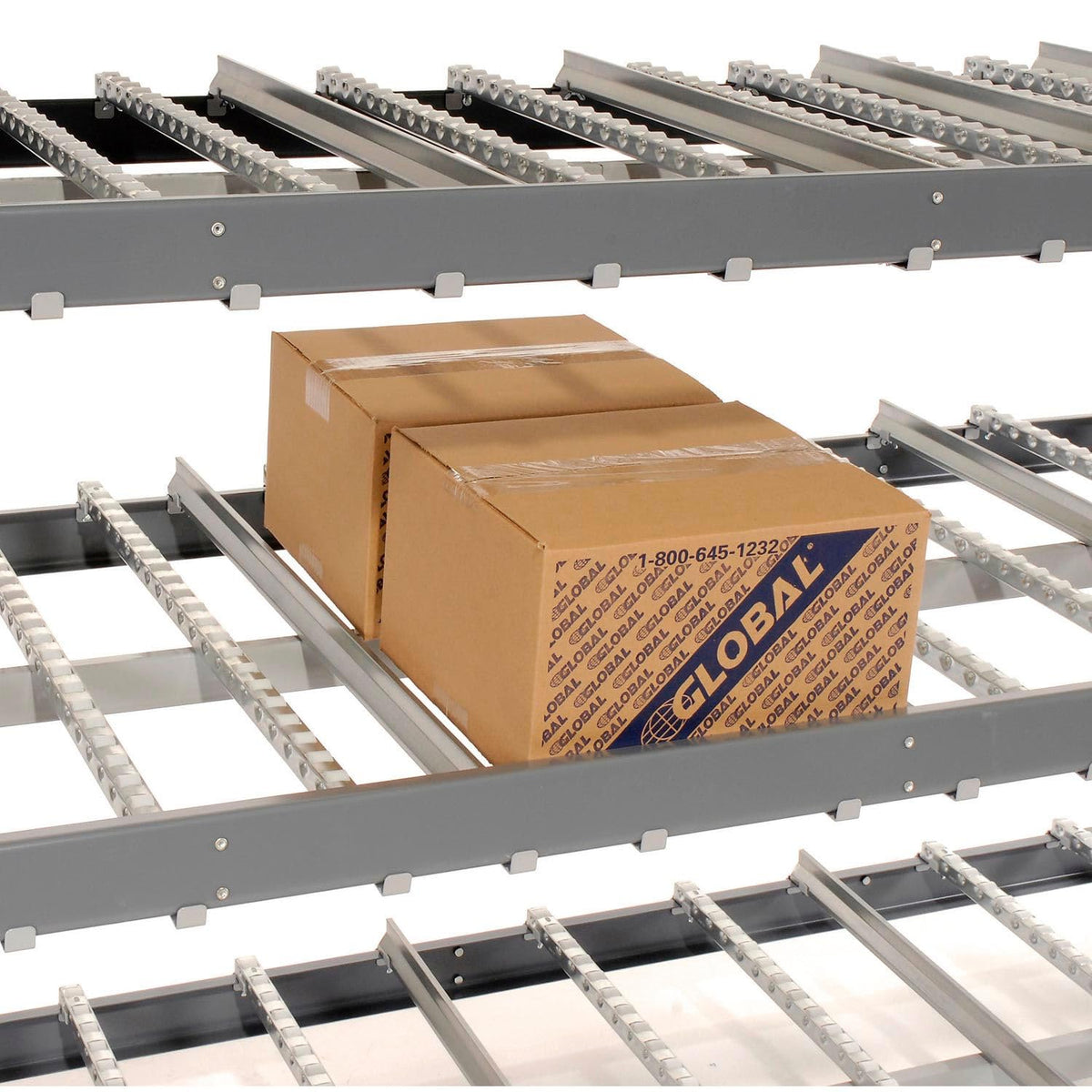 4 Level Single Depth Gravity Flow Carton Rack by Global Industrial – 48"L x 96"W x 84"H, Alloy Steel, Grey, Model 184058