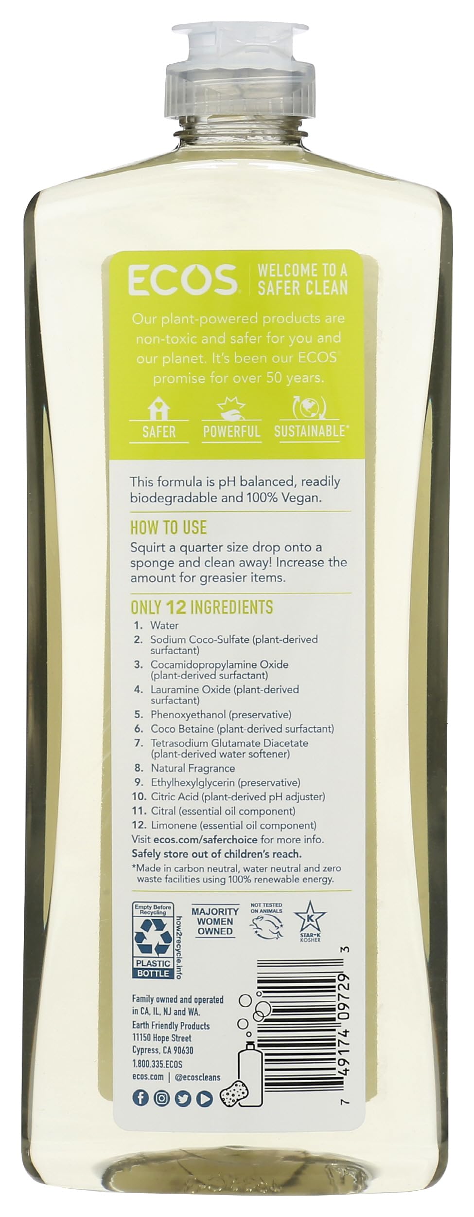 Dish Soap Bamboo Lemon, 25 Fl Oz by ECOS – 25 Fl Oz (Pack of 1), No Color, Model 276164