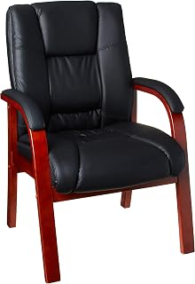 Boss Boss Office Products Mid Back Wood Finished Guest Chairs, Black/Cherry (B8999-C)