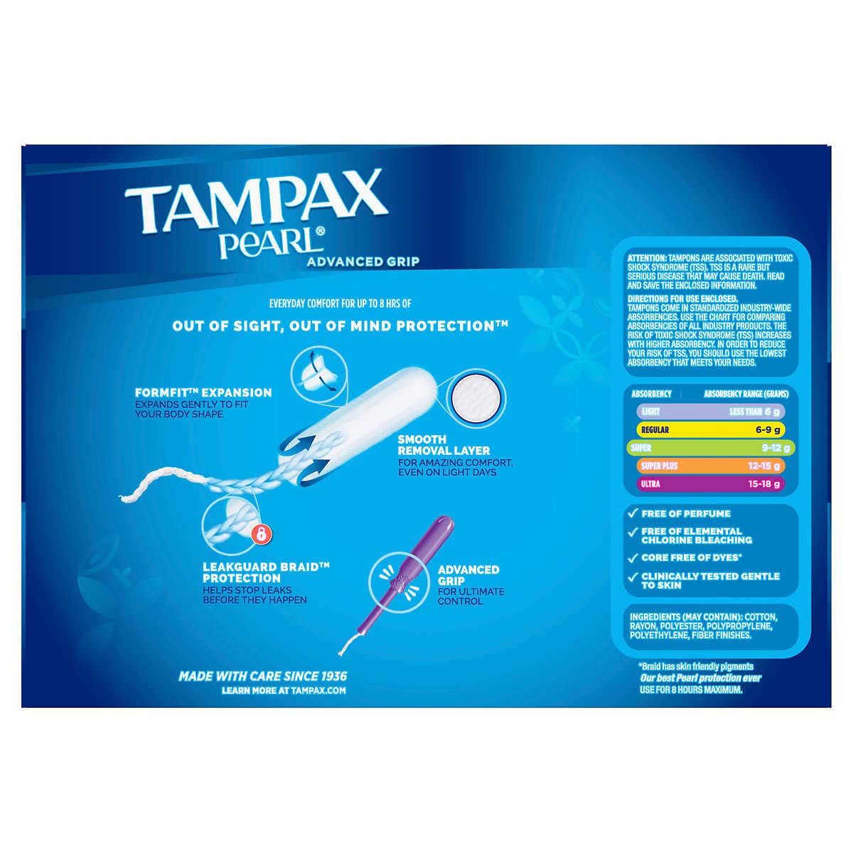 Pearl Advanced Grip Super Absorbency (96 Count) by Tampax – 96 Count (Pack of 1), Pearl, Model Tampax Pearl Advanced Grip Super Abs 96c