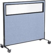 Global Industrial 48-1/4"W x 45" H Mobile Office Partition Panel with Partial Window, Blue