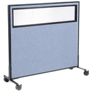 48-1/4"W x 45" H Mobile Office Partition Panel with Partial Window by Global Industrial – Alloy Steel, Blue, Model 694982MBL