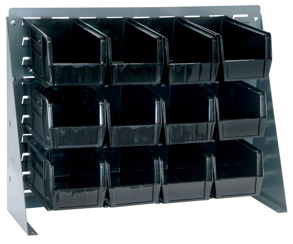 QUANTUM STORAGE SYSTEMS Black / 21" H x 28" W x 8" D / 11" L x 6" W x 5" H 12 Ultra Black Bins Storage Racks
