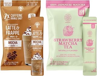 The Frozen Bean Mocha Frappe & Latte Instant Mix (10 Sticks) - The Harmony Matcha Strawberry (10 Sticks) Premium Japanese Matcha Powder