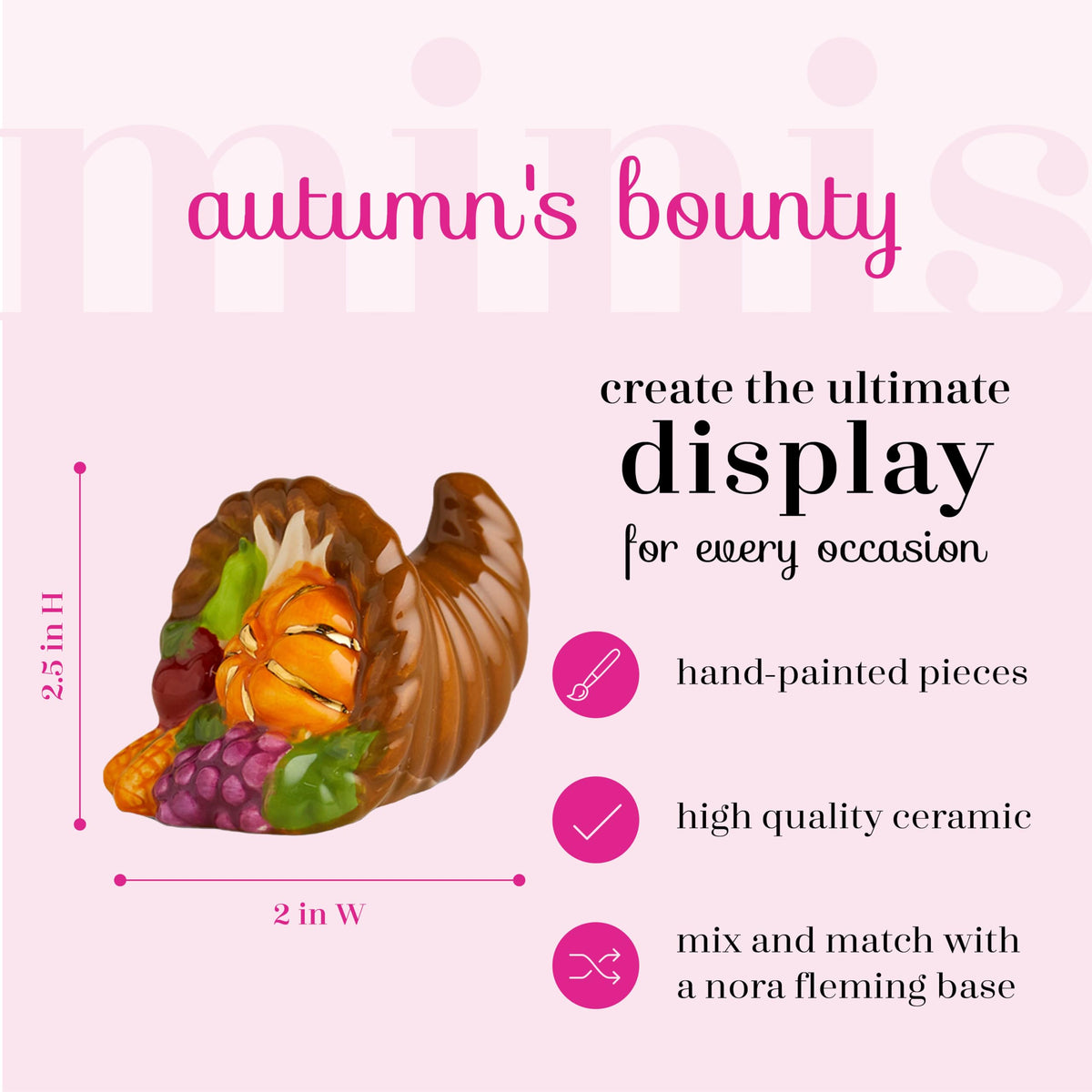 Nora Fleming Ceramic Mini Figurine, Cornucopia Design, Autumn's Bounty