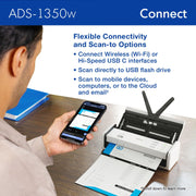 ADS-1350W Wireless Compact Desktop Scanner | Scan Speeds of Up to 30ppm | Single Pass Double-Sided Scanning (Renewed) by Brother – 8.50" x 14", White/Black, Model ADS-1350W-cr