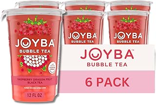 JOYBA Bubble Tea Raspberry Dragonfruit Black Tea Bubble Tea, 6 Pack, 12 fl. oz. Cups