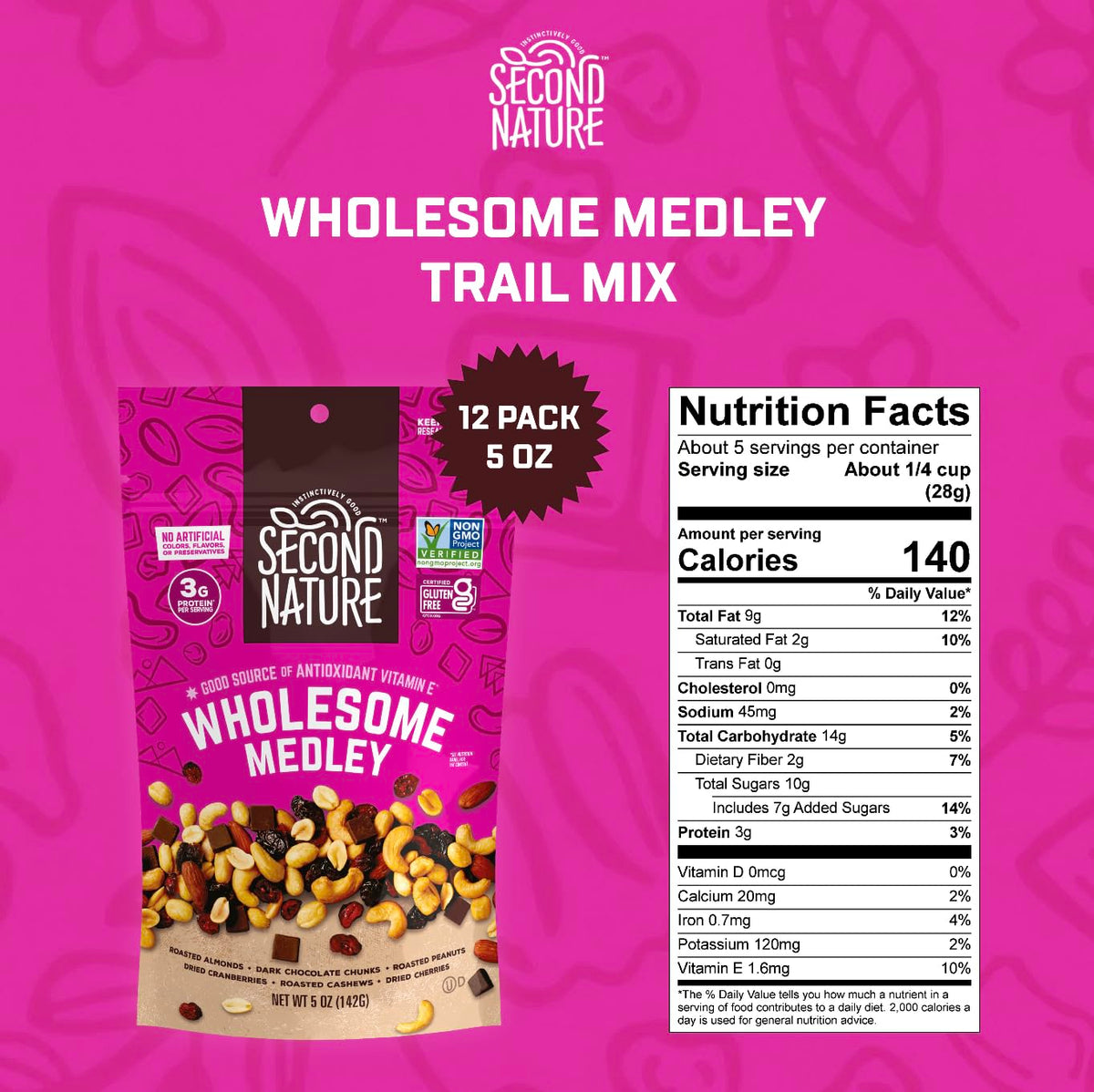 Second Nature Wholesome Medley / 5 Ounce (Pack of 12) / Natural Snack & Trail Mixes