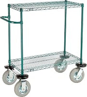 Nexel 2 Shelf Cart, Poly-Green, 36"L x 18"W x 43"H, Pneumatic Rigid Casters