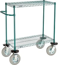 Nexel 2 Shelf Cart, Poly-Green, 36"L x 18"W x 43"H, Pneumatic Rigid Casters