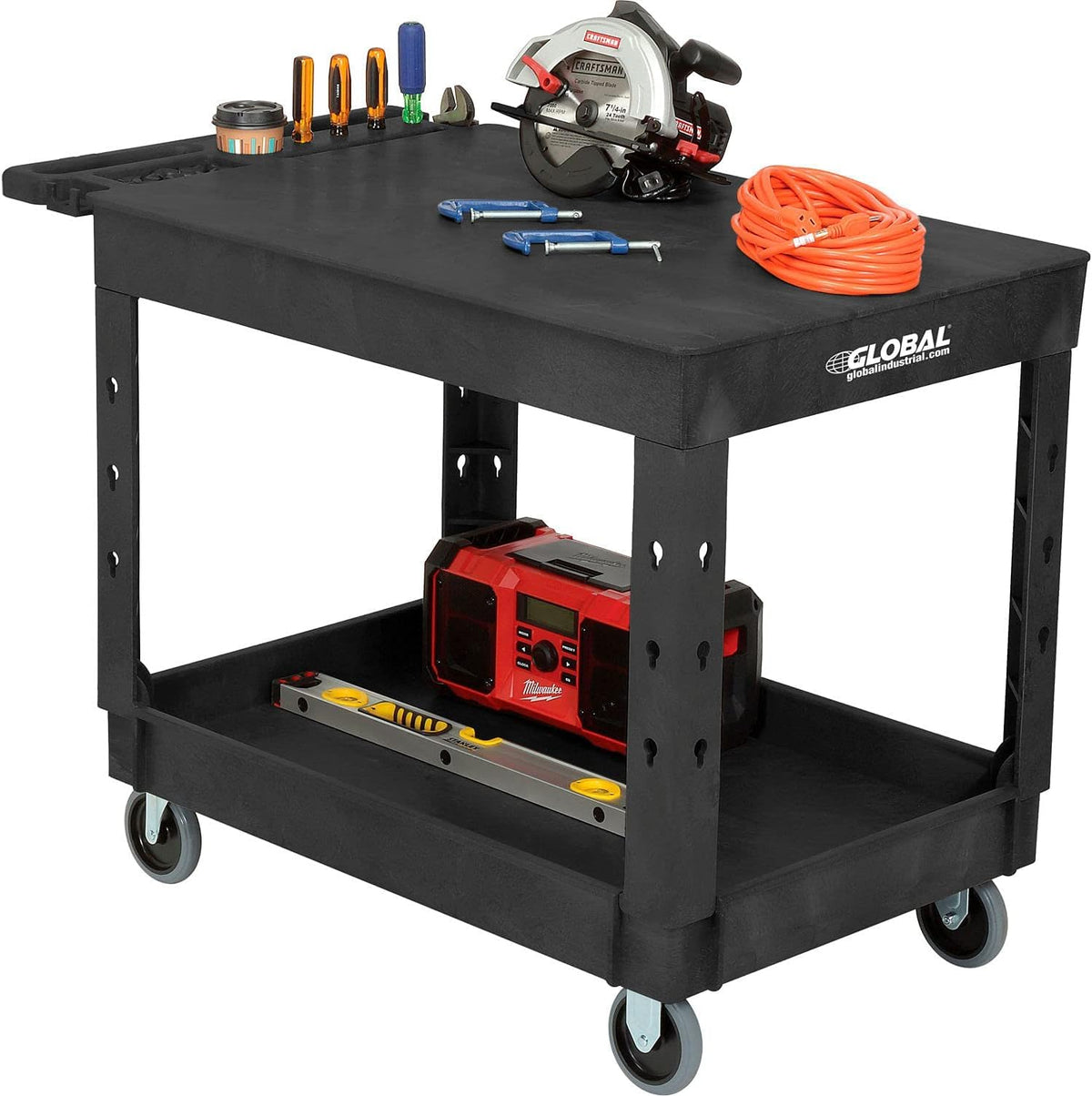 Industrial Service & Utility Flat Top Plastic Cart by Global Industrial – 45"L x 26"W x 32.5"H, Plastic, Black, Model 800347