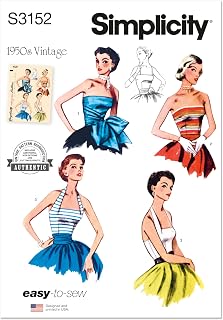 Simplicity S3152 Women's Vintage 1950s Halter & Fitted Strapless Bodice Sewing Pattern, Sizes 16-24