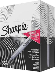 Sharpie Metallic Permanent Markers, Fine Point, Metallic Silver, 36 Count