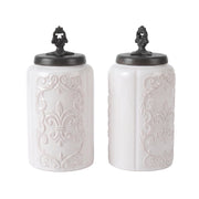 Floral Ceramic Kitchen Canister Set w/Clamp Lid White 2 PC by American Atelier – 2 Large, 300.0 milliliters, Stainless Steel, Antique White, Pack of 2