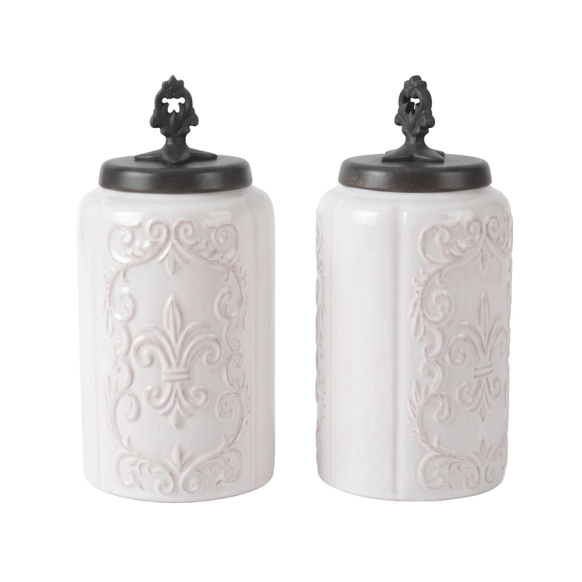 Floral Ceramic Kitchen Canister Set w/Clamp Lid White 2 PC by American Atelier – 2 Large, 300.0 milliliters, Stainless Steel, Antique White, Pack of 2