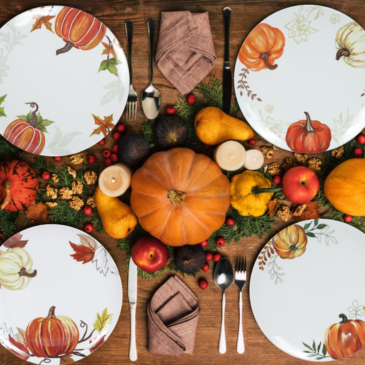 Webbylee Melamine Dinner Plates, 10 Inch Set of 4, Pumpkin Design