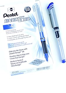 Pentel BL17-C, EnerGel Liquid Gel Pen, Medium Metal Tip, Silver Barrel, Blue Ink, Box of 12