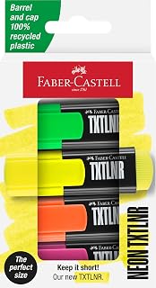 Faber-Castell TXTLNR Mini Neon Highlighters – 4 Portable Chisel Tip Textliners for School, Office, Bible Journaling, Planners & Study Notes