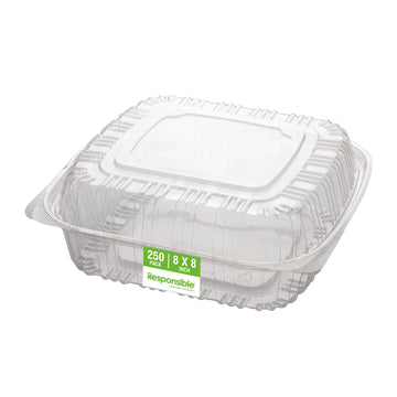 8" x 8" inch Clear Hinged Container by Responsible Products – 220.16 cubic_inches, Other, Clear, Model RP-PLA8X8HC-250-250