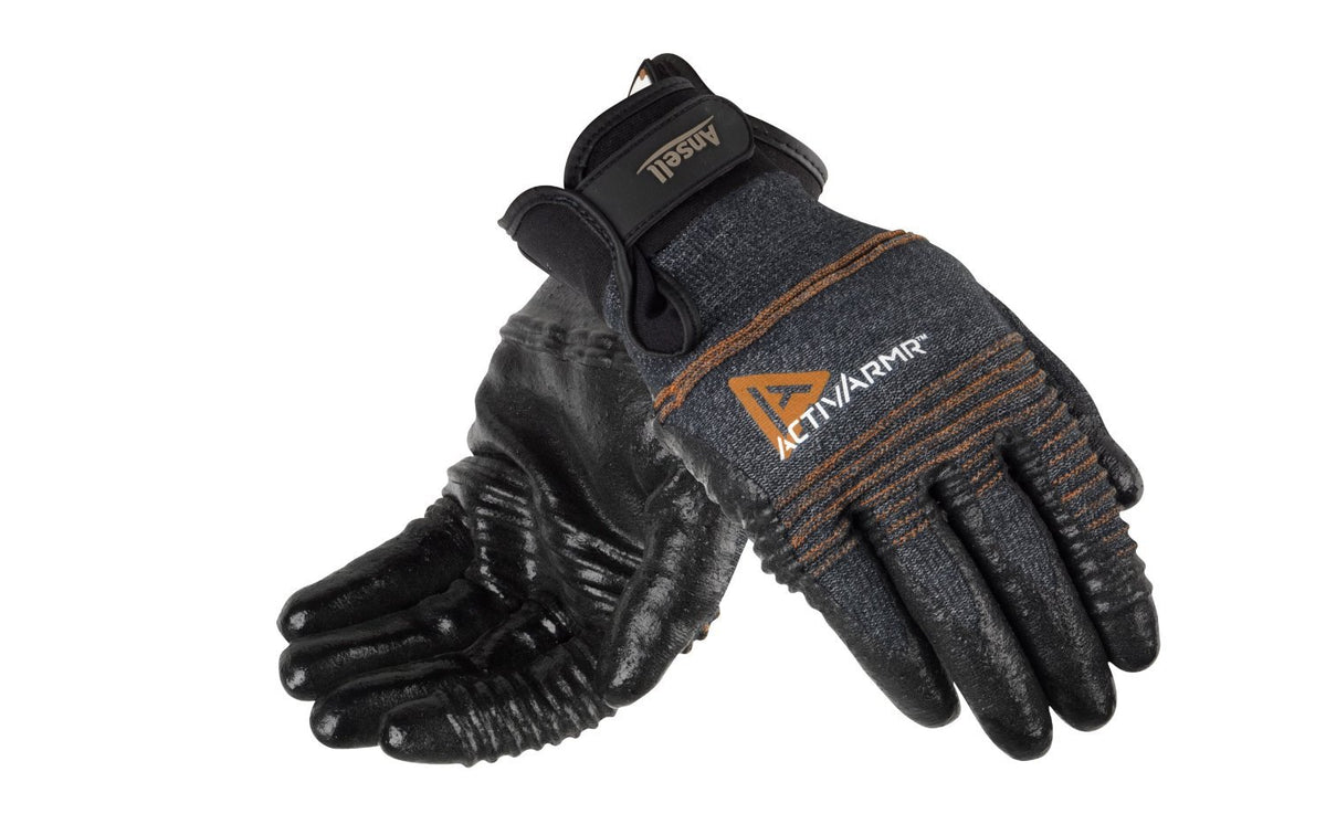 ActivArmr 97-008 Multipurpose Gloves - Medium-Duty by Ansell – Small (Size 8), Nylon/Spandex/Kevlar, Black/Grey/Orange, Pack of 1000, Model ASL111810