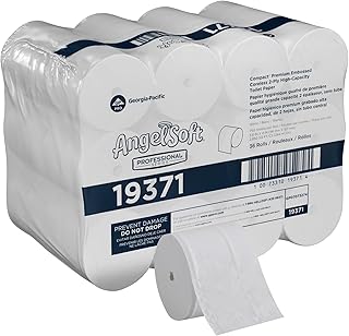 Georgia-Pacific Angel Soft Professional Series Compact Premium Embossed Coreless 2-Ply High-Capacity Toilet Paper by GP PRO, White, 19371, 750 Sheets Per Roll, 36 Rolls Per Case