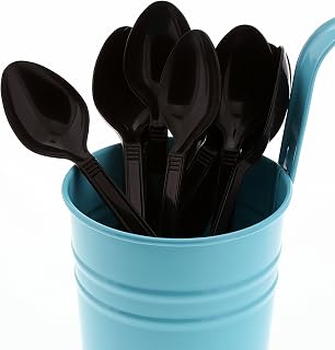 AmerCareRoyal Heavy Weight Unwrapped Disposable Polypropylene Plastic Teaspoons for Restaurants and Catering, Black, Pack of 1000