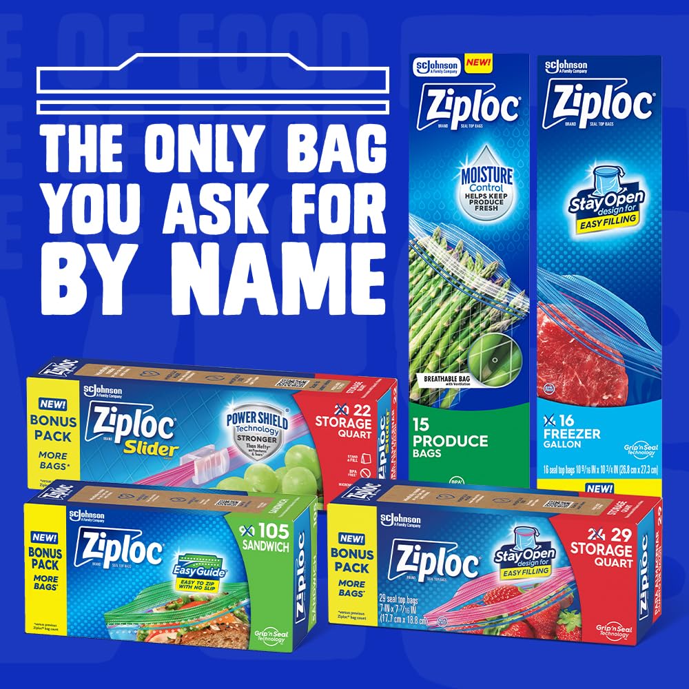 Half Gallon Food Storage Freezer Bags by Ziploc – Half Gallon, 1.89 liters, Pack of 9, Model 386241