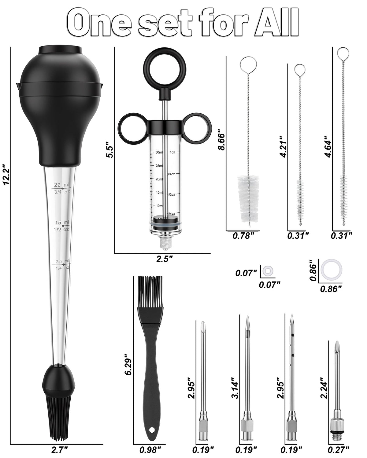 Wekayli Meat Injector Syringe Kit, 12 Piece Set, Black