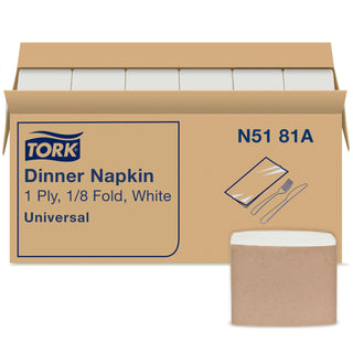 White Dinner Napkin by Tork – 8.5" x 3.8", Paper, white, Pack of 3000, Model N5181A