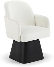 Meridian Furniture Marlowe Cream Linen Textured Fabric Swivel Dining Arm Chair