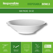 24 oz Disposable Bowls I Tree-Less™ Compostable Molded Fiber Noodle Bowls I Extra Strength I No Added PFAS I Classic White (500 Count) by Responsible Products – 24 oz (500 Count)