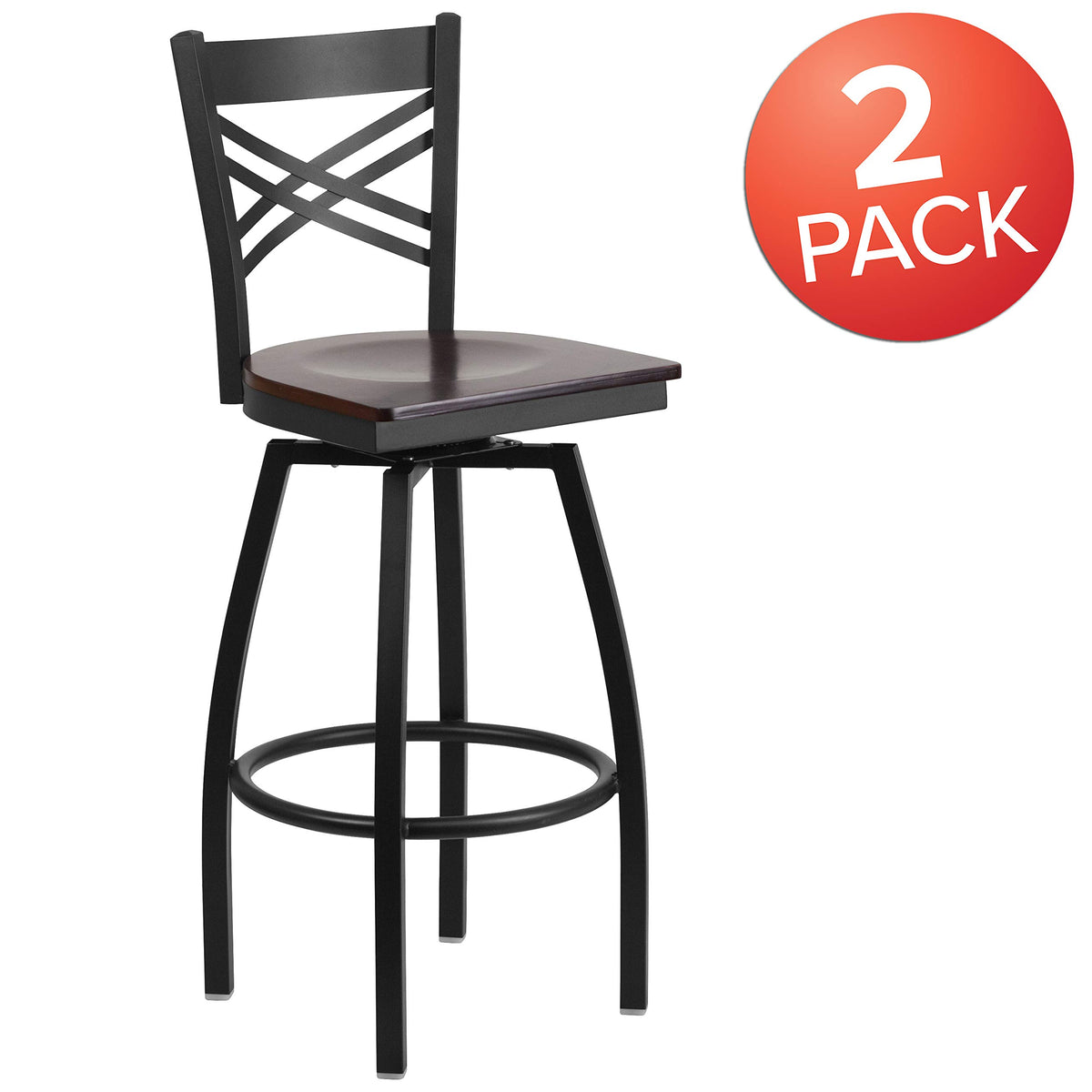 Flash Furniture Walnut Wood Seat/Black Metal Frame / 2 Pack / 1 Barstools