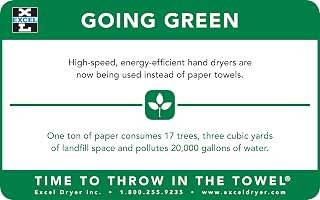 Excel Dryer 676 Going Green Wall Sign, Legend "high speed energy efficient hand dryer are now being used instead of paper towels...", 7" Length x 4-1/4" Width, Green on White