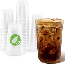 16oz Disposable Cocktail Cups, 50 Pack, Commercially Compostable Cold Cups, Iced Coffee Cups, Round Plastic Cups, PLA Cups for Cocktails, Iced Coffee & Beer, Stock Your Home