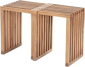 Zuo Riviera Extendable Stool (Set of 2) Natural, Natural Bench, Modern Style, Weather Resistant Solid Acacia Wood Frame, Solid Acacia Wood, Outdoor Dining, 15.7~26.6" W x 13.4" D x 18.3" H