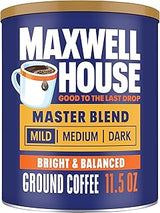 MAXWELL HOUSE Ground Coffee, Master Blend Mild Roast, 11.5 oz Canister | Bright & Balanced Mild Roast Coffee, Smooth & Delicious, Rich Aroma, Roasted in the USA Since 1892, Certified Kosher