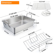 TeamFar Stainless Steel Roasting Pan with Rack, 16 Inch Large, Silver