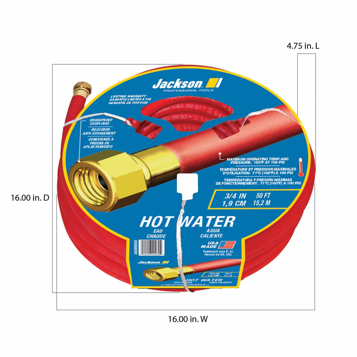 Jackson 3/4 in. x 50 ft. Hot Water Hose / Brass / 1 Garden Hoses