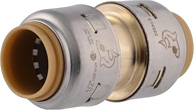 SharkBite Max 1/2 Inch Coupling, Push to Connect Brass Plumbing Fitting, PEX Pipe, Copper, CPVC, PE-RT, HDPE, UR008A
