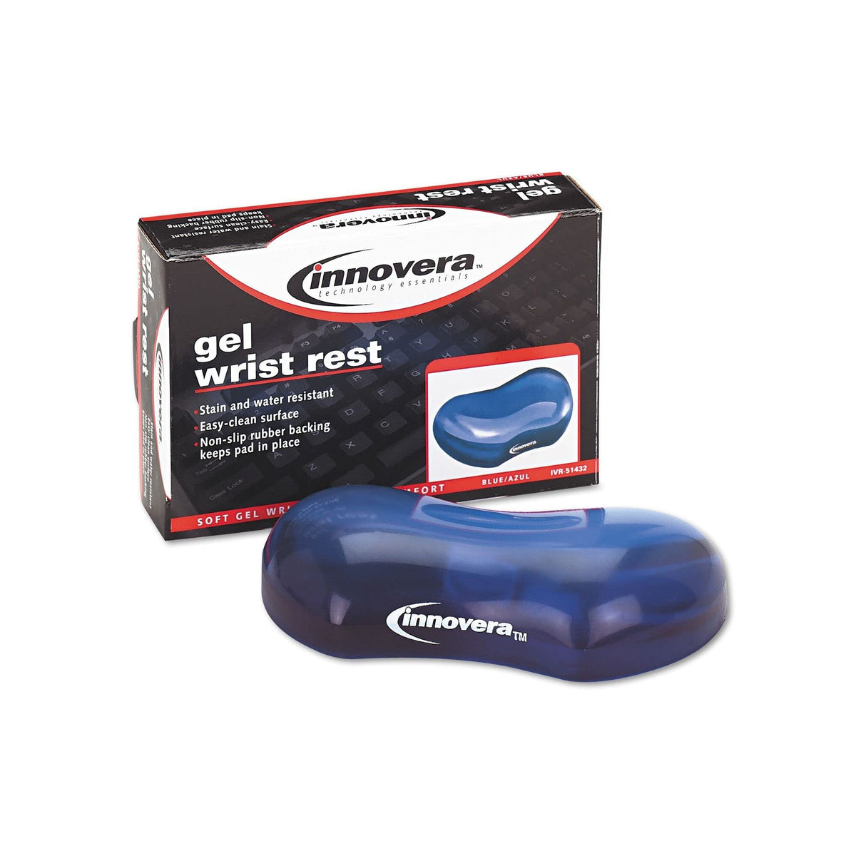 Gel Mouse Wrist Rest by Innovera – Medium, Rubber, Blue, Model 51432