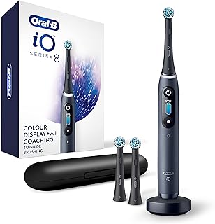 Oral-B iO Series 8 Electric Toothbrush with 2 Replacement Brush Heads and Travel Case, Rechargeable Toothbrush, Black Onyx