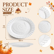 Yungyan Carved Turkey Platter, Ceramic Scalloped, 18 Inch White