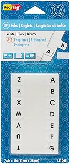 Redi-Tag Alphabetical Tabs, A - Z Pre-Printed Divider Tabs, Permanent Adhesive Index Labels,Divider Labels for School, Home and Office, 7/16" x 1", White, 104 Tabs Per Pack, (B31005)