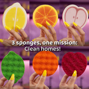 Punch Fruit-Shaped Scrub Sponge Pack (3 Count) + EasyWring Microfiber Spin Mop and Bucket System by O-Cedar – Easy Wring Spin Mop & Bucket + Punch Variety Pack